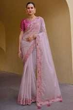 Load image into Gallery viewer, Classic Border Work On Pink Color Saree In Organza Silk Fabric
