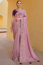 Load image into Gallery viewer, Creative Border Work On Saree In Lavender Color Organza Silk Fabric
