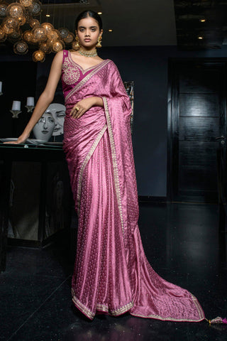 Mesmeric Pink Color Embroidered Work On Saree In Silk Fabric