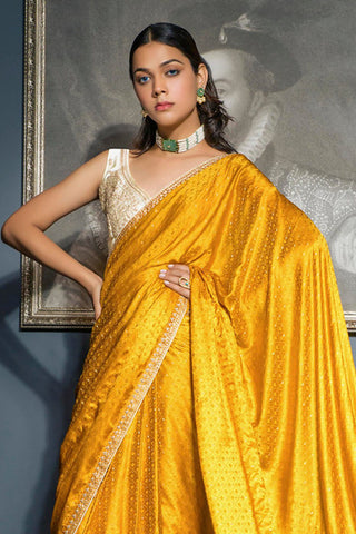 Engaging Yellow Color Silk Fabric Saree With Embroidered Work