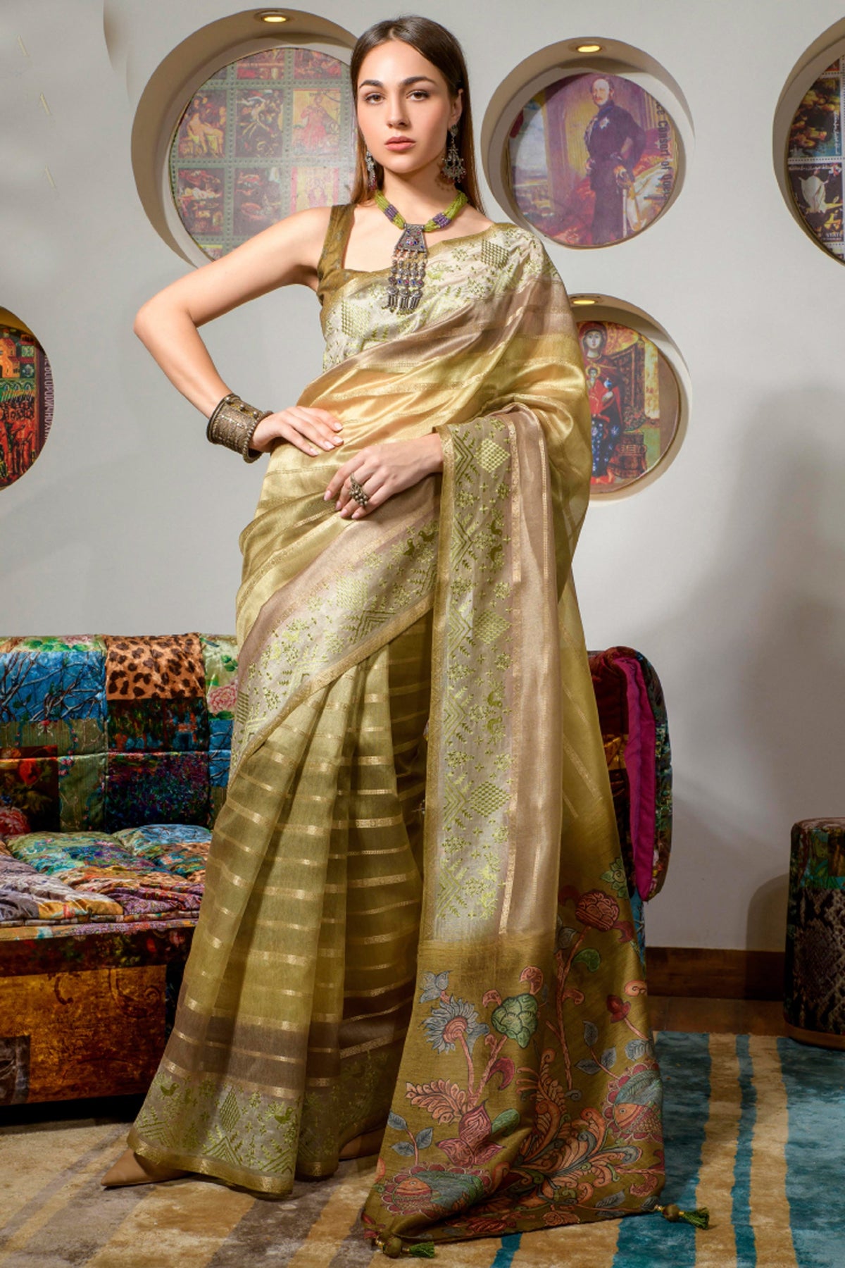 Multi Color Glorious Organza Fabric Printed Festive Wear Saree