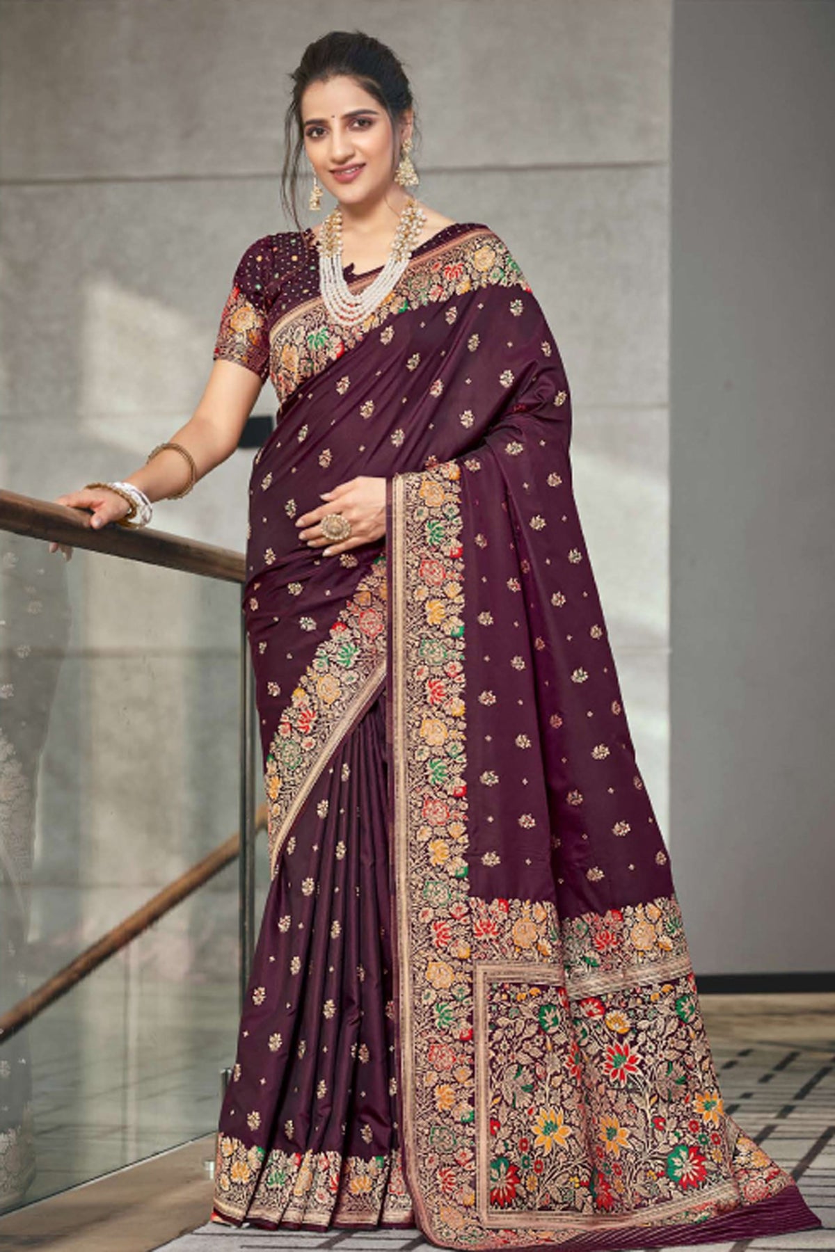 Marvelous Silk Fabric Weaving Designs Saree In Brown Color