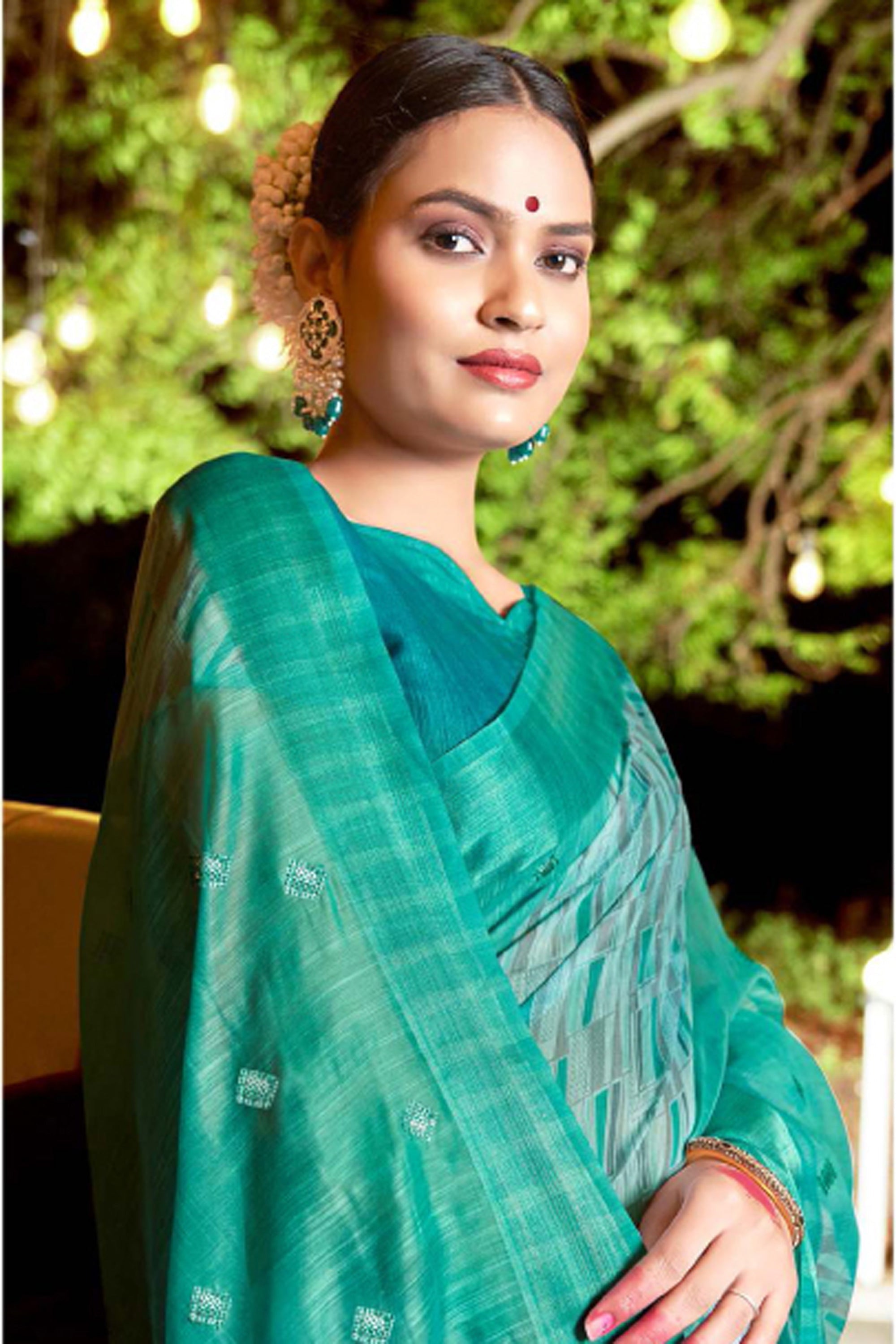 Delicate Sea Green Color Printed Work Art Silk Fabric Saree