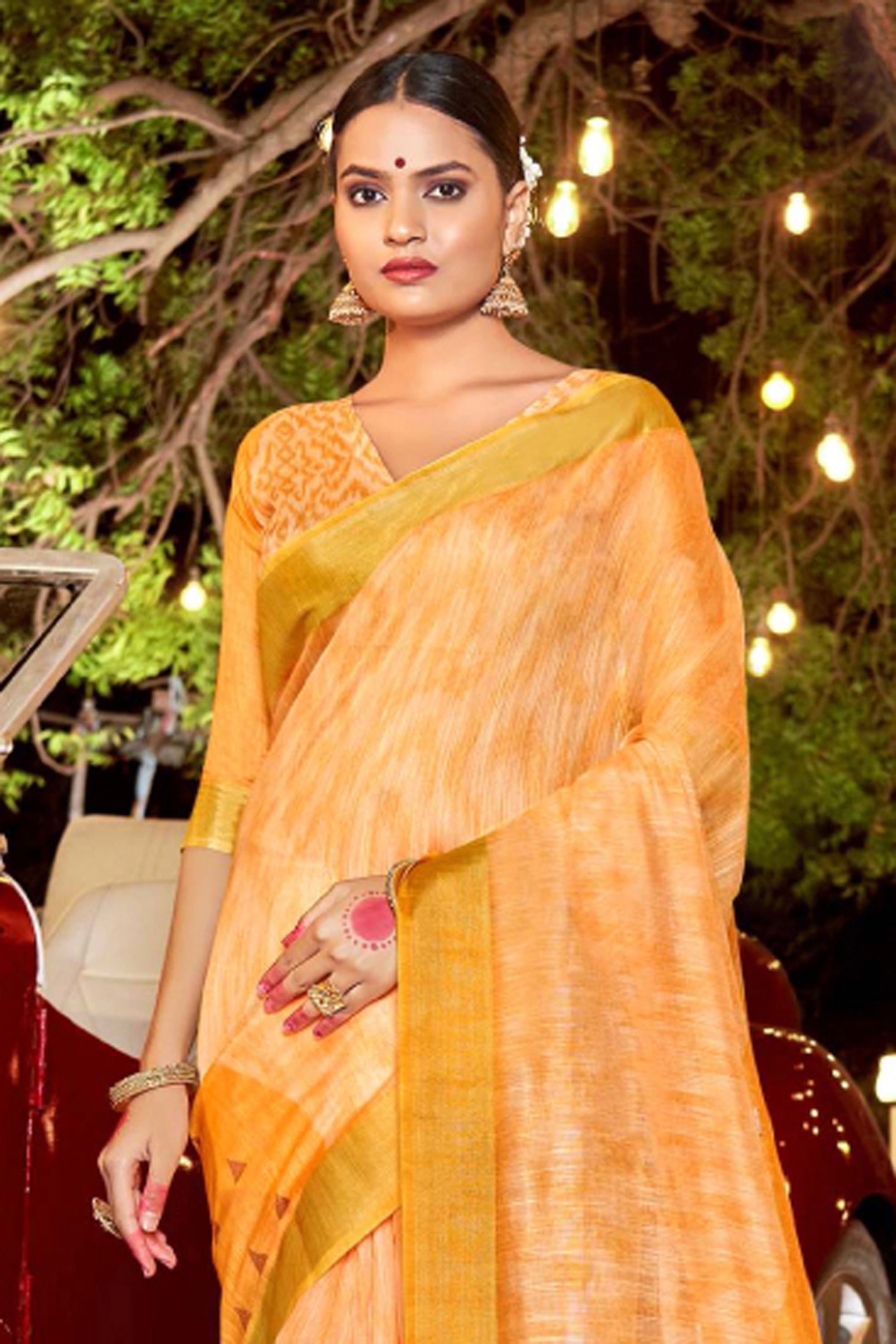 Printed Work Attractive Art Silk Fabric Saree In Mustard Color