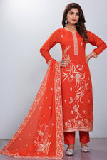 Load image into Gallery viewer, Orange Color Jacquard Fabric Glamorous Readymade Salwar Suit

