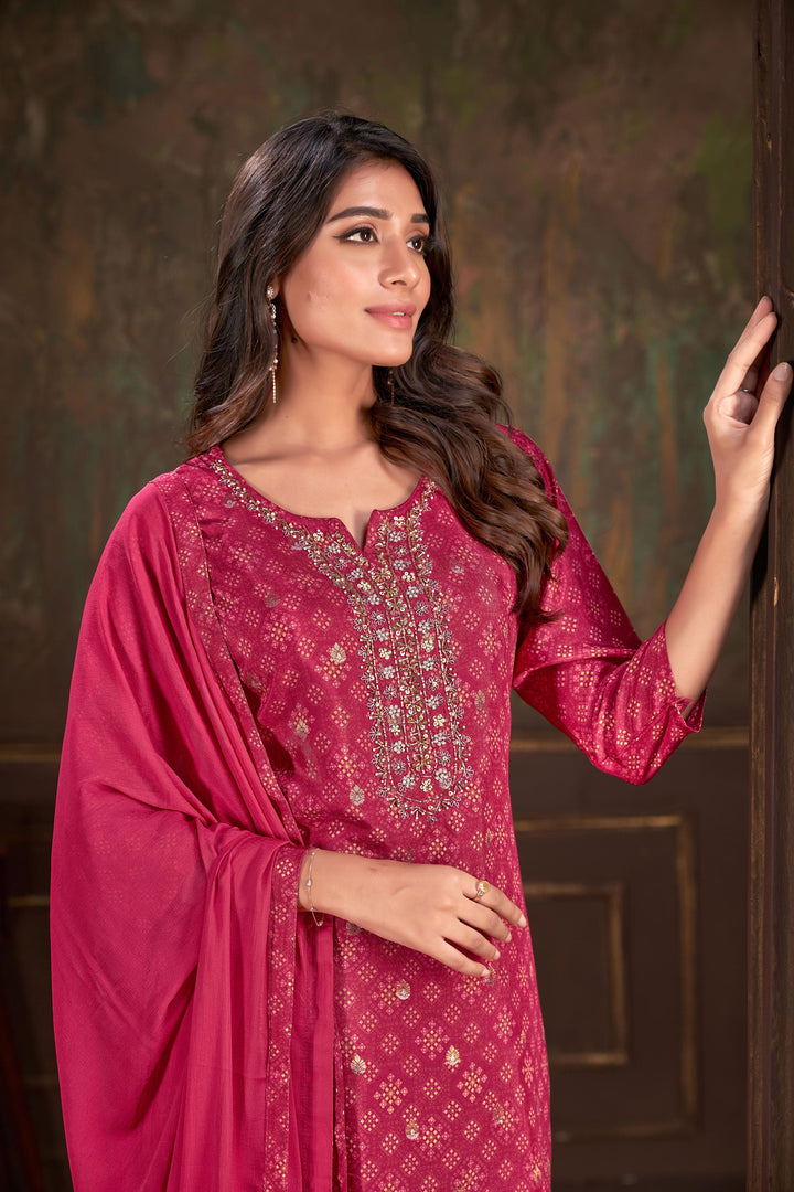 Digital Printed Pink Color Muslin Fabric Beauteous Readymade Salwar Suit