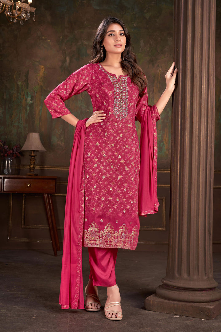 Digital Printed Pink Color Muslin Fabric Beauteous Readymade Salwar Suit
