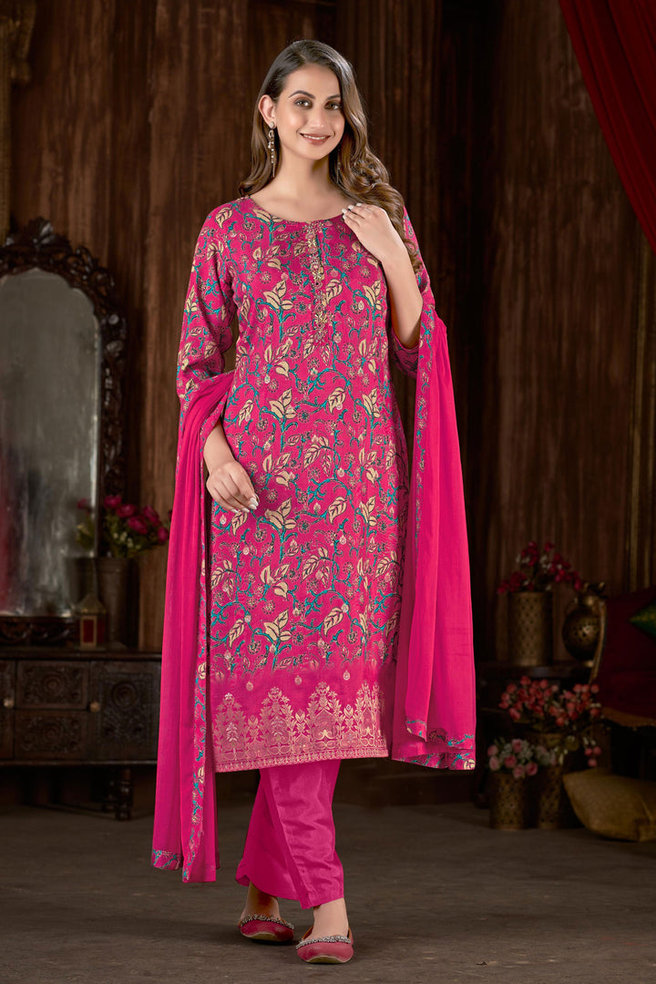 Sober Rani Color Muslin Fabric Readymade Salwar Suit With Digital Printed Work
