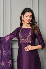 Load image into Gallery viewer, Glorious Festive Wear Purple Color Cotton Silk Readymade Salwar Suit
