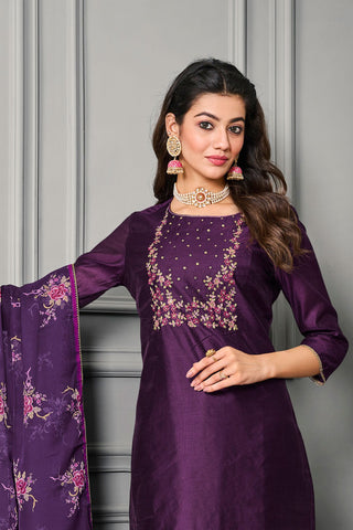 Glorious Festive Wear Purple Color Cotton Silk Readymade Salwar Suit