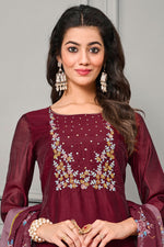 Load image into Gallery viewer, Radiant Maroon Color Festive Wear Cotton Silk Readymade Salwar Suit

