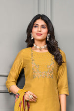 Load image into Gallery viewer, Blazing Yellow Color Festive Wear Cotton Silk Readymade Salwar Suit
