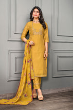 Load image into Gallery viewer, Blazing Yellow Color Festive Wear Cotton Silk Readymade Salwar Suit
