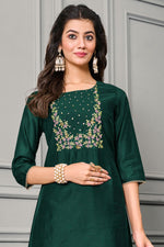 Load image into Gallery viewer, Festive Wear Enticing Dark Green Color Cotton Silk Readymade Salwar Suit
