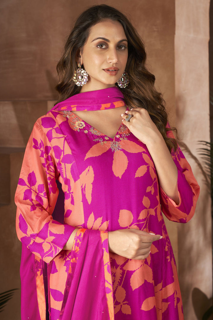 Muslin Fabric Pink Color Stylish Hand Work Readymade Salwar Suit