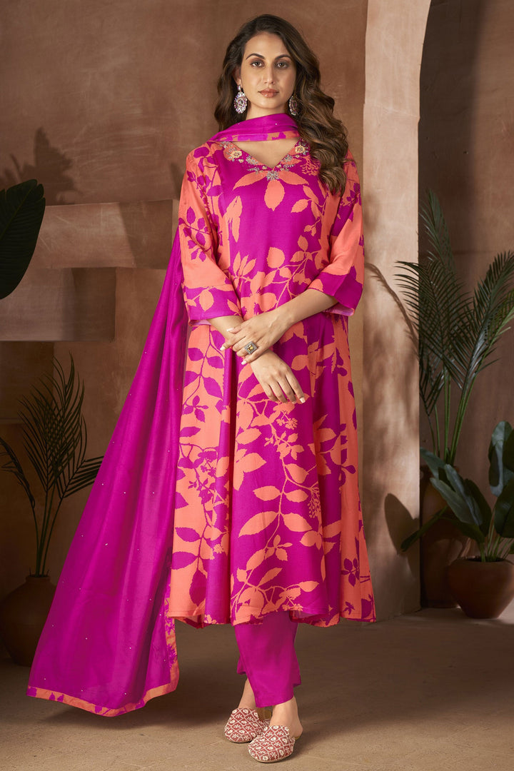 Muslin Fabric Pink Color Stylish Hand Work Readymade Salwar Suit