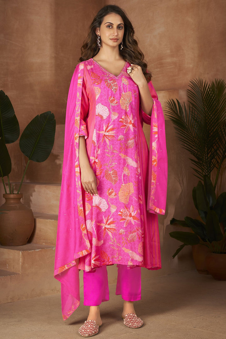 Fabulous Hand Work Muslin Fabric Peach Color Readymade Salwar Suit
