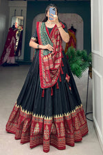 Load image into Gallery viewer, Tempting Art Silk Fabric Black Color Lehenga Choli With Foil Printed Work
