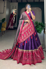 Load image into Gallery viewer, Classic Foil Printed Work On Purple Color Lehenga Choli In Art Silk Fabric
