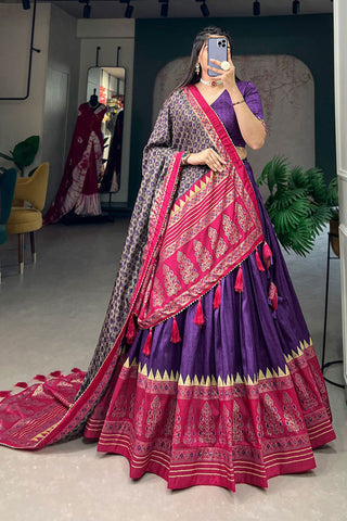 Classic Foil Printed Work On Purple Color Lehenga Choli In Art Silk Fabric