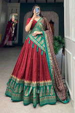 Load image into Gallery viewer, Art Silk Fabric Red Color Lehenga Choli With Winsome Foil Printed Work
