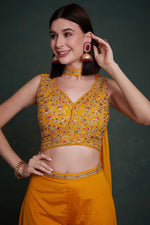 Load image into Gallery viewer, Traditional Party Style Yellow Color Readymade Palazzo Suit In Chinon Fabric
