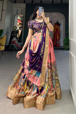 Load image into Gallery viewer, Beguiling Purple Color Dola Silk Fabric kalamkari printed Lehenga
