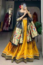 Load image into Gallery viewer, Function Wear Weaving Work Yellow Color Fashionable Lehenga In Art Silk Fabric
