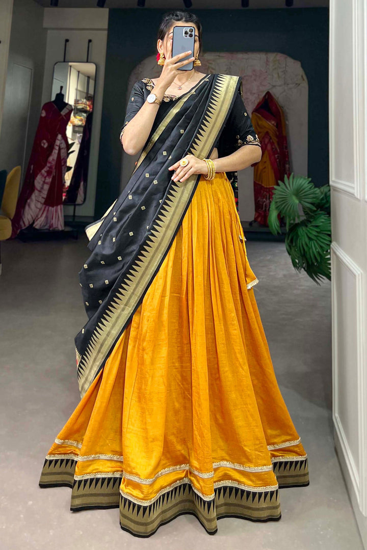 Function Wear Weaving Work Yellow Color Fashionable Lehenga In Art Silk Fabric