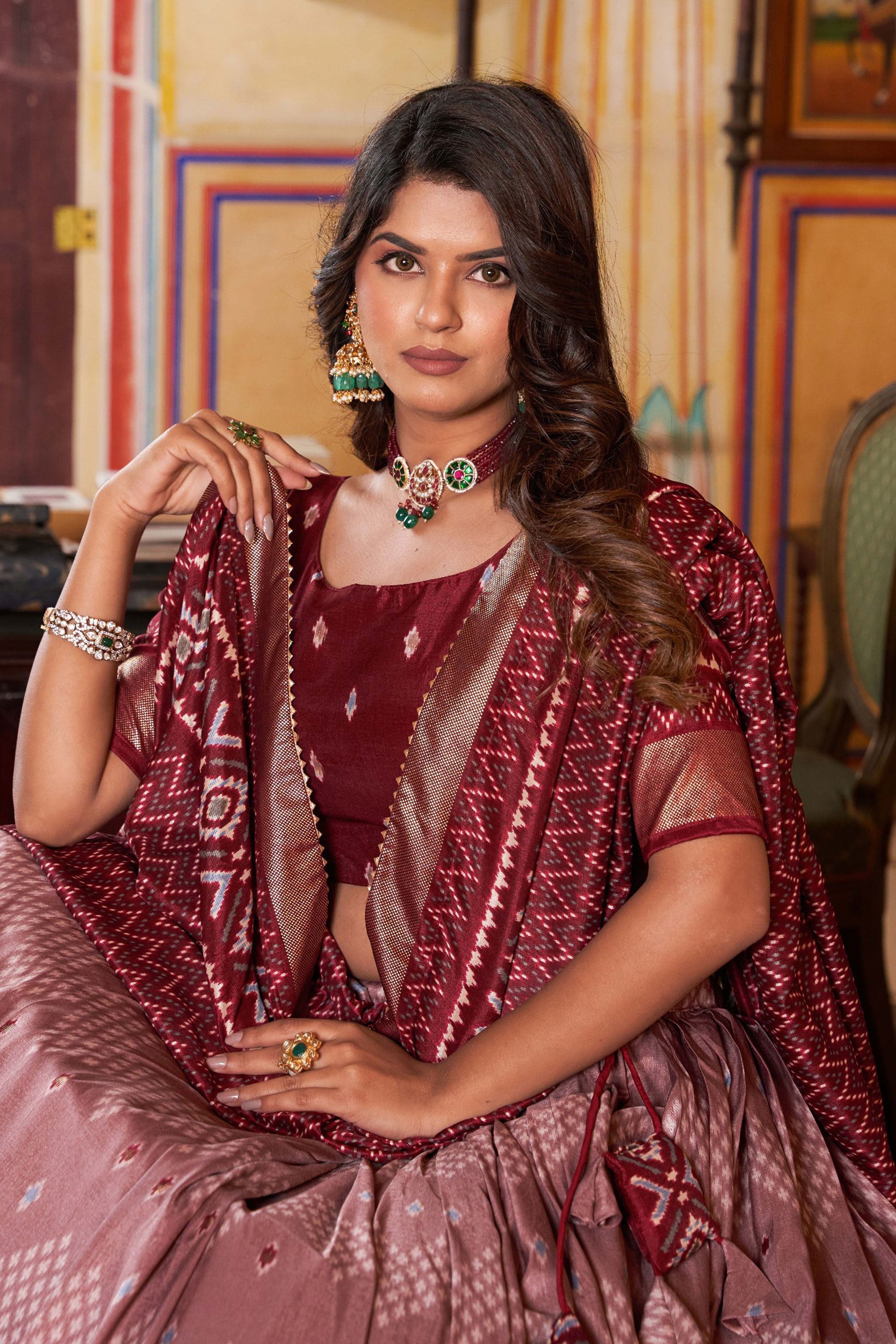 Attractive Art Silk Fabric Maroon Color Lehenga With Foil Printed Work