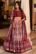 Load image into Gallery viewer, Attractive Art Silk Fabric Maroon Color Lehenga With Foil Printed Work
