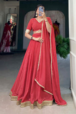 Load image into Gallery viewer, Printed Work Red Color Glorious Lehenga In Georgette Fabric
