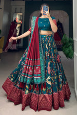 Load image into Gallery viewer, Art Silk Fabric Teal Color Graceful Function Wear Printed Lehenga
