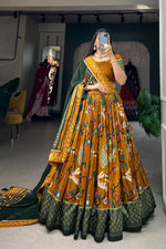 Load image into Gallery viewer, Traditional Function Wear Mustard Color Printed Lehenga In Art Silk Fabric
