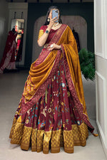 Load image into Gallery viewer, Art Silk Fabric Maroon Color Fantastic Function Wear Printed Lehenga
