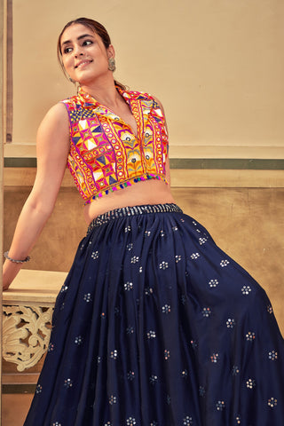 Blue Color Art Silk Fabric Embroidered Lehenga Choli For Festival