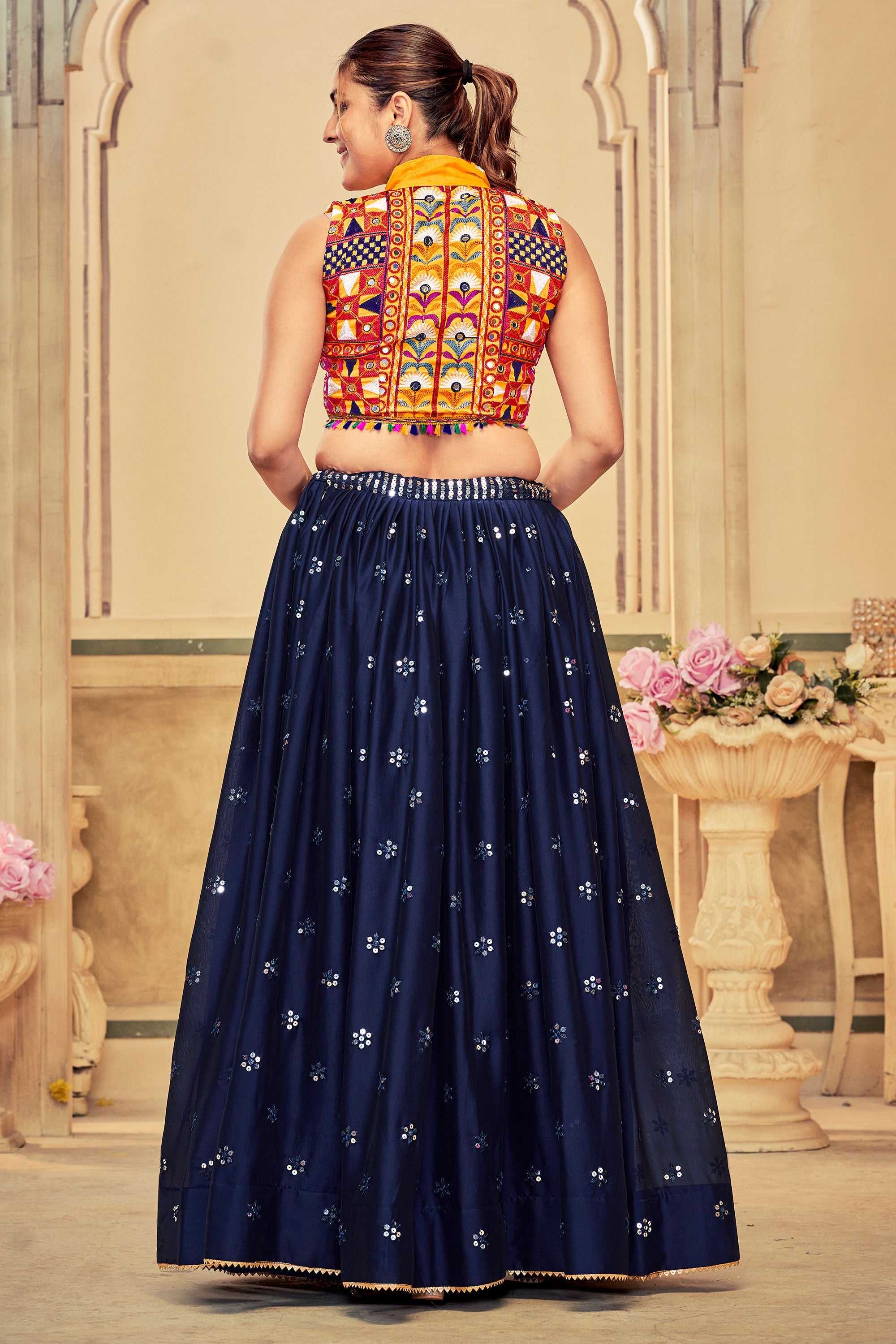 Blue Color Art Silk Fabric Embroidered Lehenga Choli For Festival