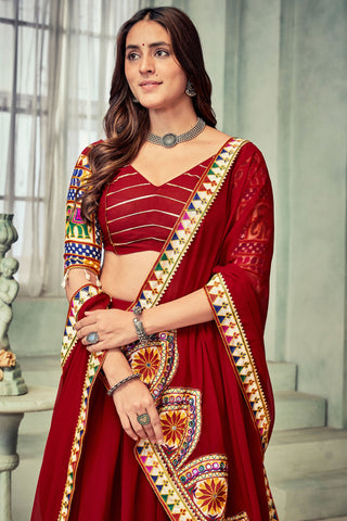 Stylish Maroon Color Georgette Fabric Lehenga Choli