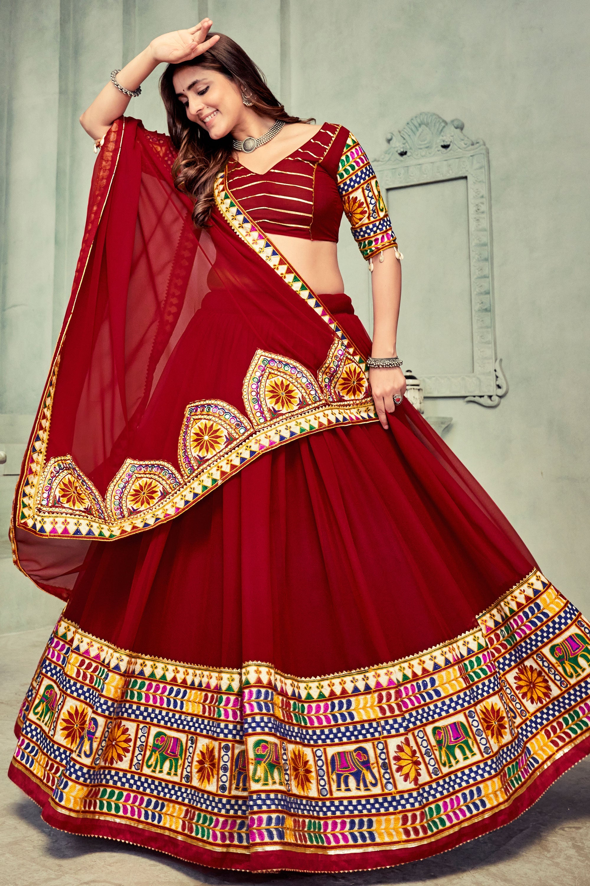 Stylish Maroon Color Georgette Fabric Lehenga Choli