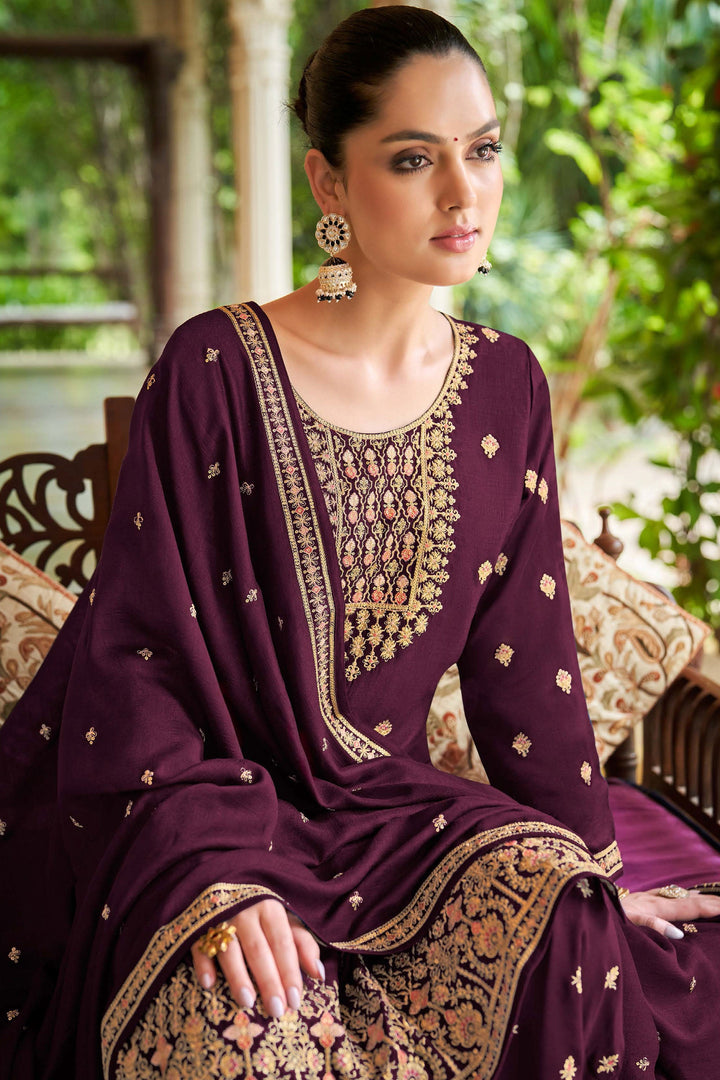Art Silk Fabric Purple Color Function Wear Winsome Palazzo Suit