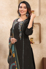 Load image into Gallery viewer, Attractive Festive Wear Black Color Readymade Art Silk Salwar Suit
