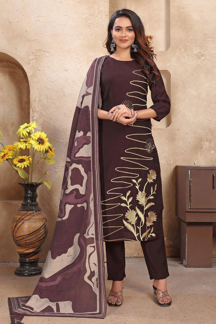Radiant Maroon Color Festive Wear Readymade Art Silk Salwar Suit