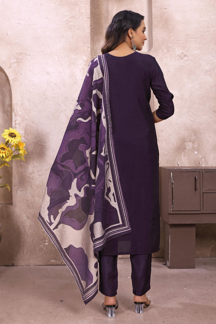 Blazing Purple Color Festive Wear Readymade Art Silk Salwar Suit