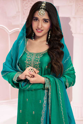 Nidhi shah Vichitra Fabric Green Color Supreme Palazzo Suit