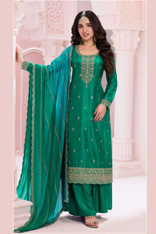 Nidhi shah Vichitra Fabric Green Color Supreme Palazzo Suit