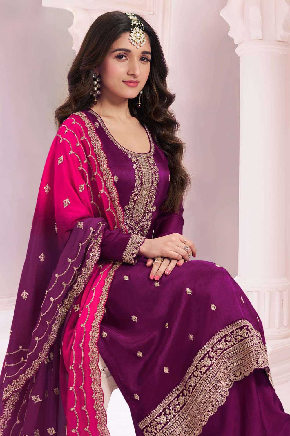 Nidhi shah Alluring Vichitra Fabric Wine Color Palazzo Suit