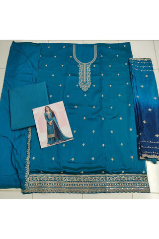 Nidhi shah Excellent Vichitra Fabric Teal Color Palazzo Suit