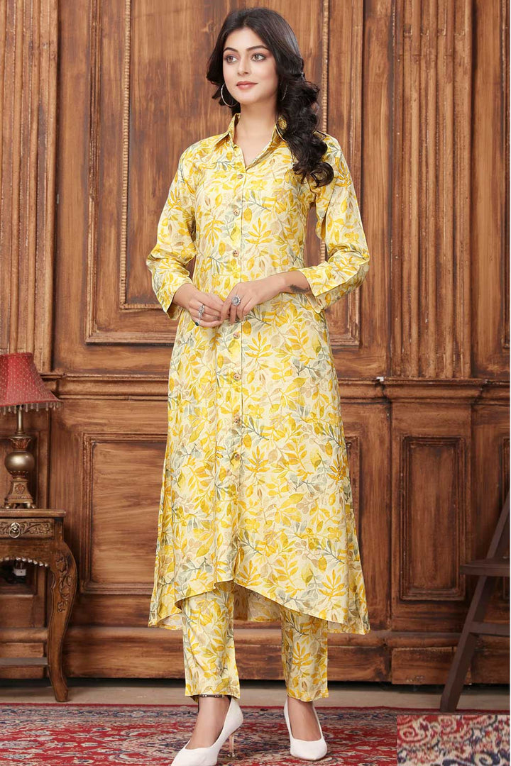 Trendy Rayon Fabric Yellow Color Readymade Kurti With Bottom | Buy Online India
