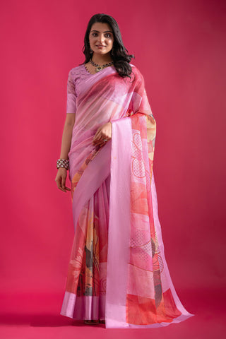 Pink Printed Daily Wear Saree