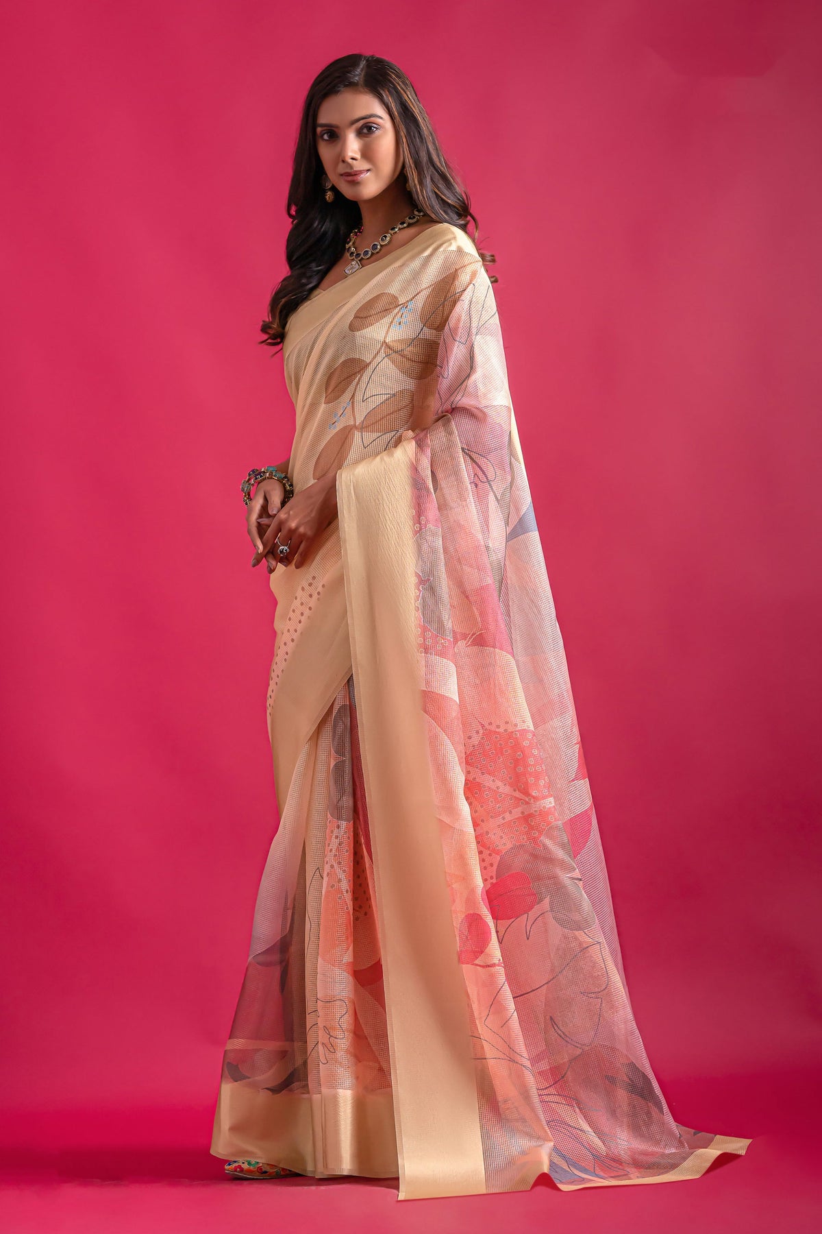 Beige Color Printed Saree